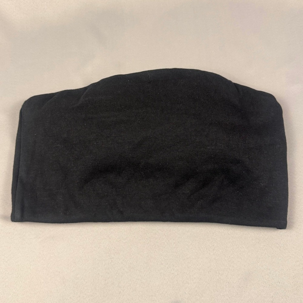 Champion Womens Ribbed Tube Top Black Bandeau Logo Patch XL W6028 NEW